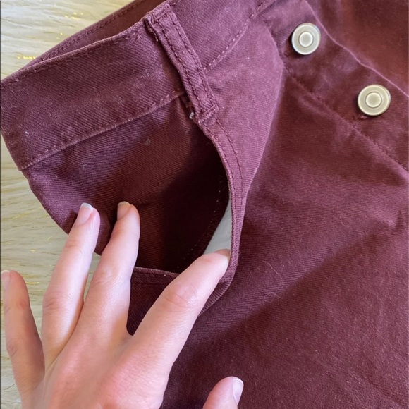 (S/M) Brandy Melville Denim Skirt Maroon Burgundy Small Medium Button Down Red - Picture 2 of 8
